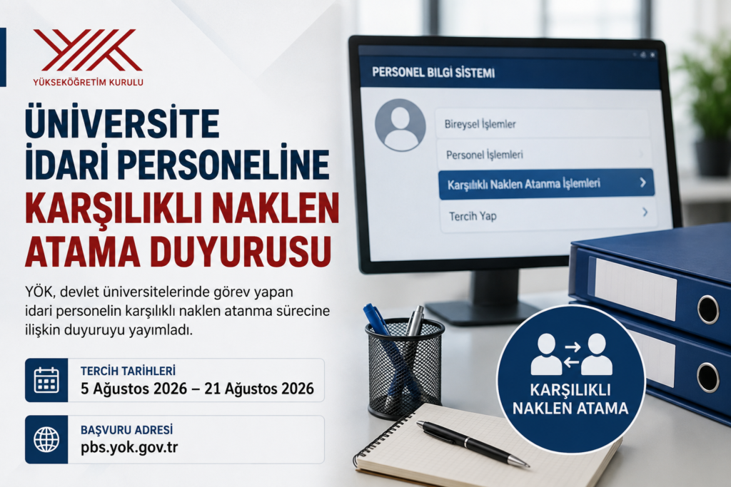 YÖK Karşılıklı Naklen Atama Duyurusu
